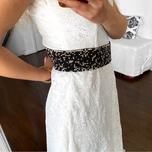 🐚 BOHO BLACK TAN BEADED THICK STRETCHY BELT! - Picture 2 of 10